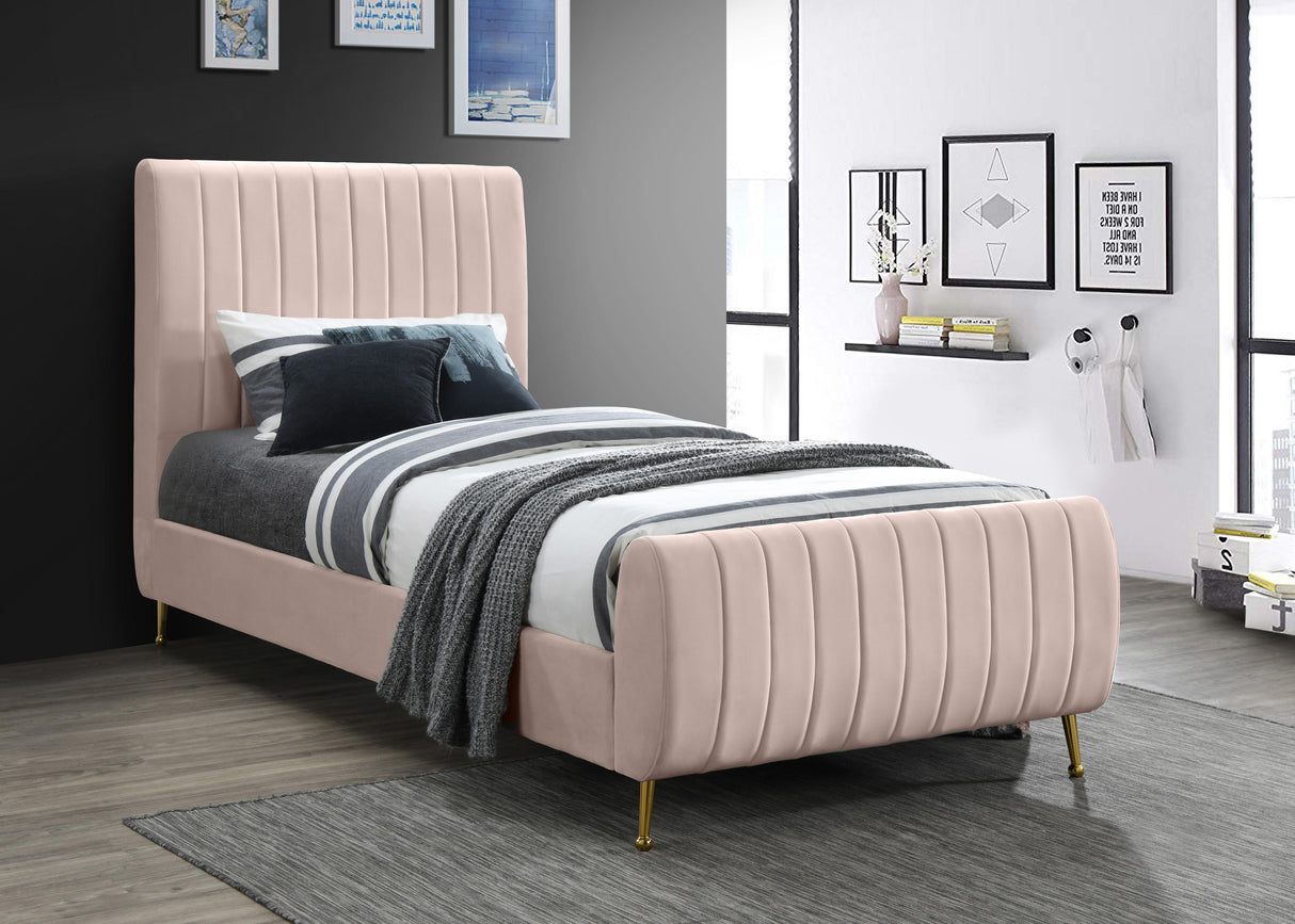 Zara Pink Velvet Twin Bed (3 Boxes) - galleria furniture outlet