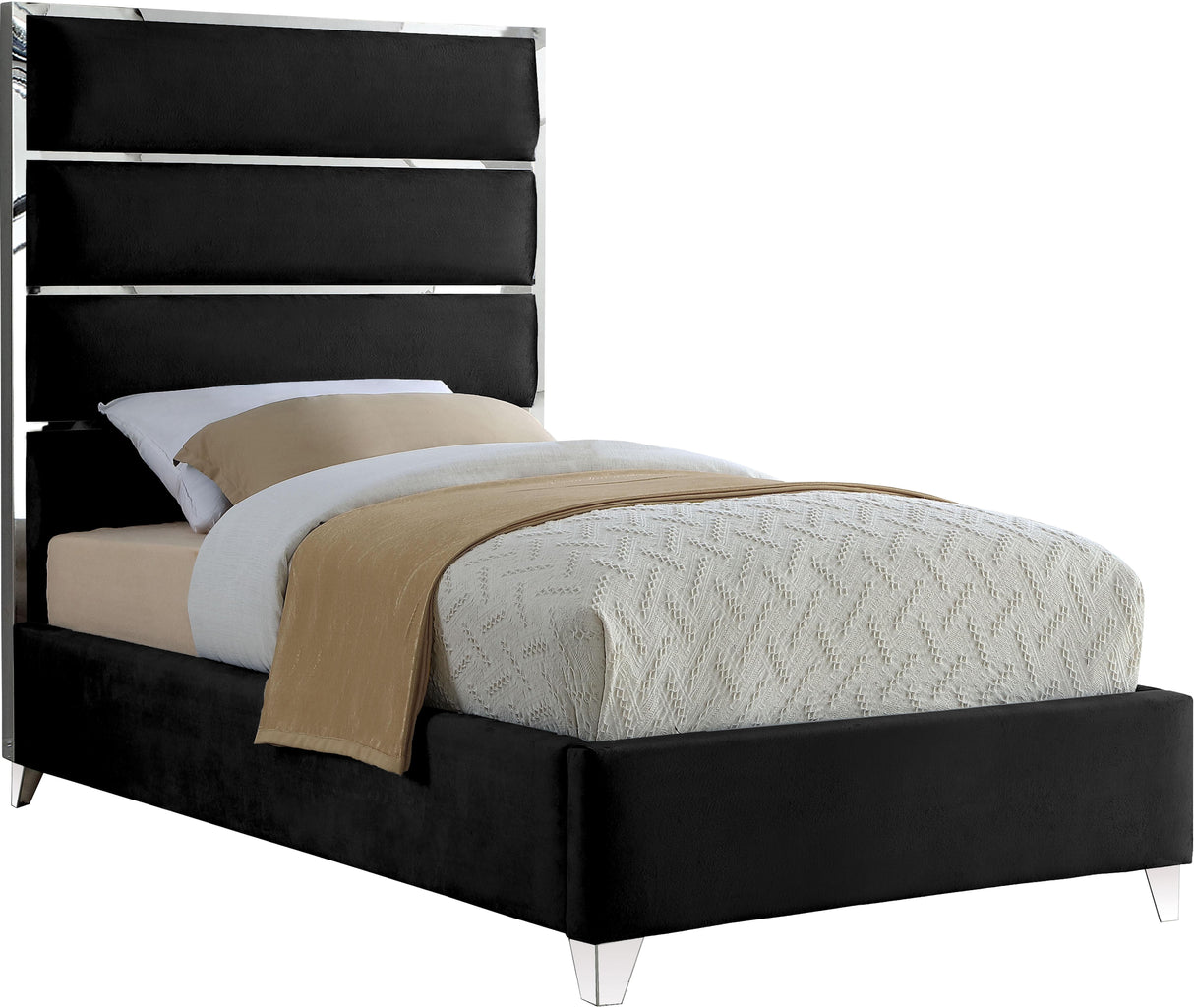 Zuma Black Velvet Twin Bed - galleria furniture outlet