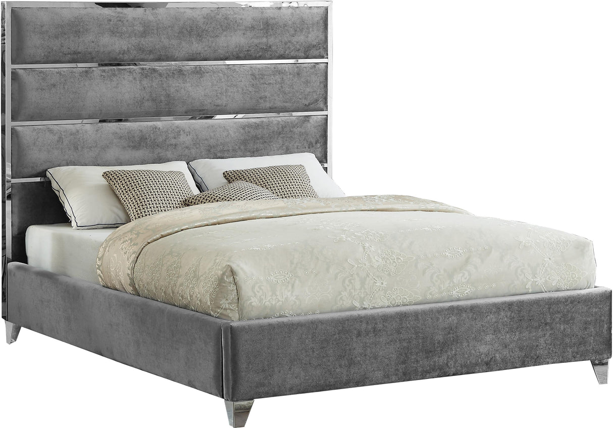 Zuma Grey Velvet Full Bed - galleria furniture outlet