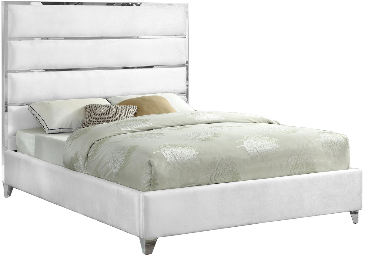 Zuma White Velvet Queen Bed - galleria furniture outlet