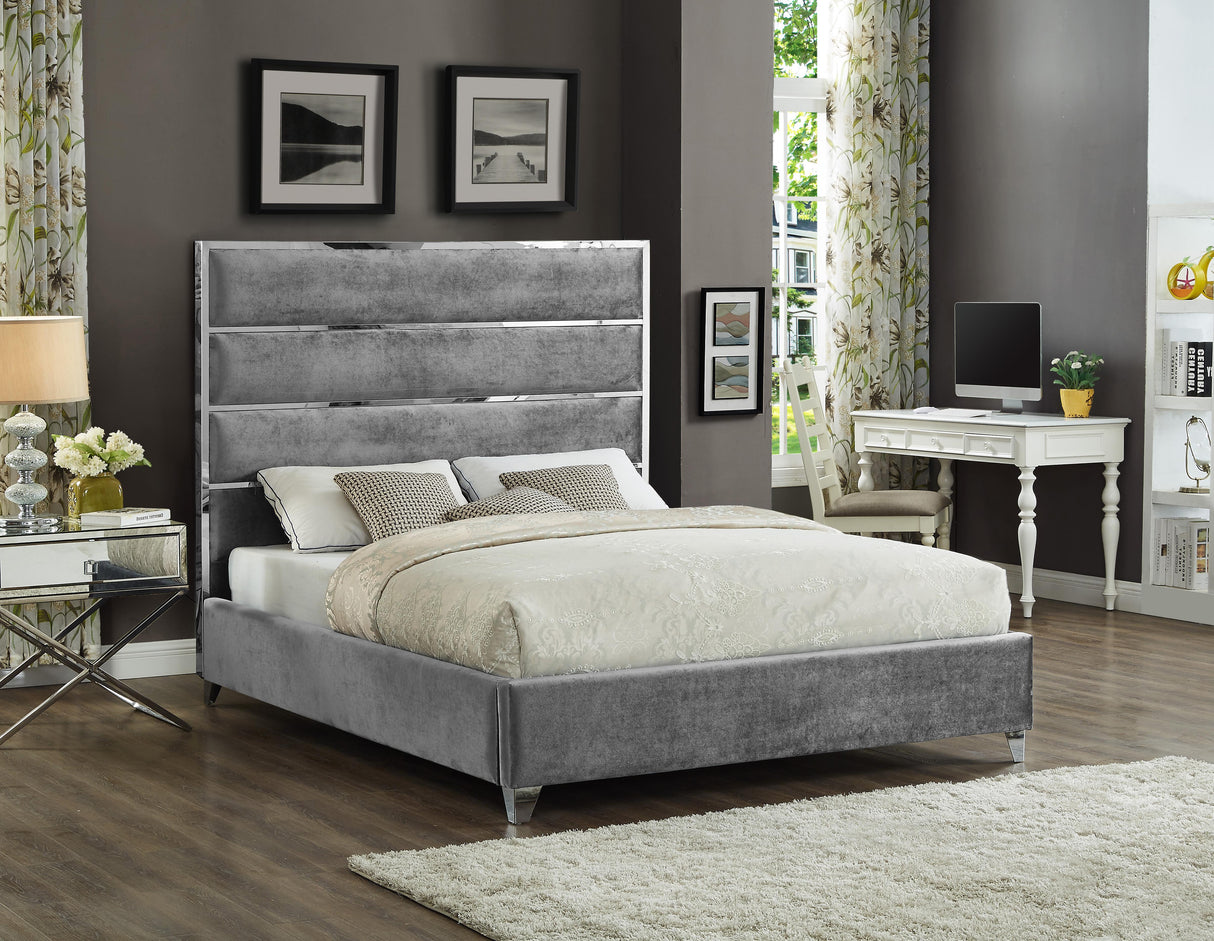 Zuma Grey Velvet Queen Bed - galleria furniture outlet
