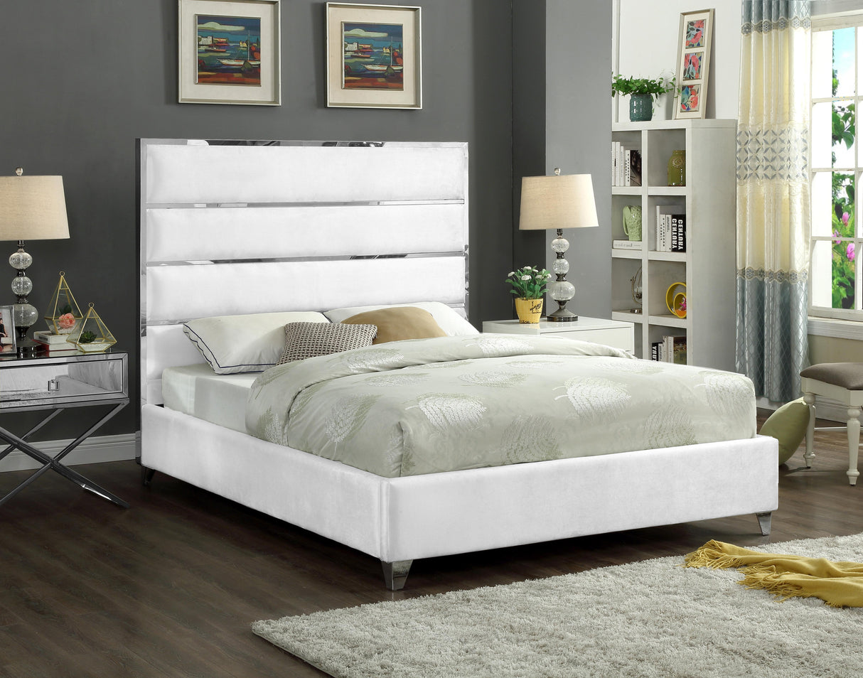 Zuma White Velvet Queen Bed - galleria furniture outlet