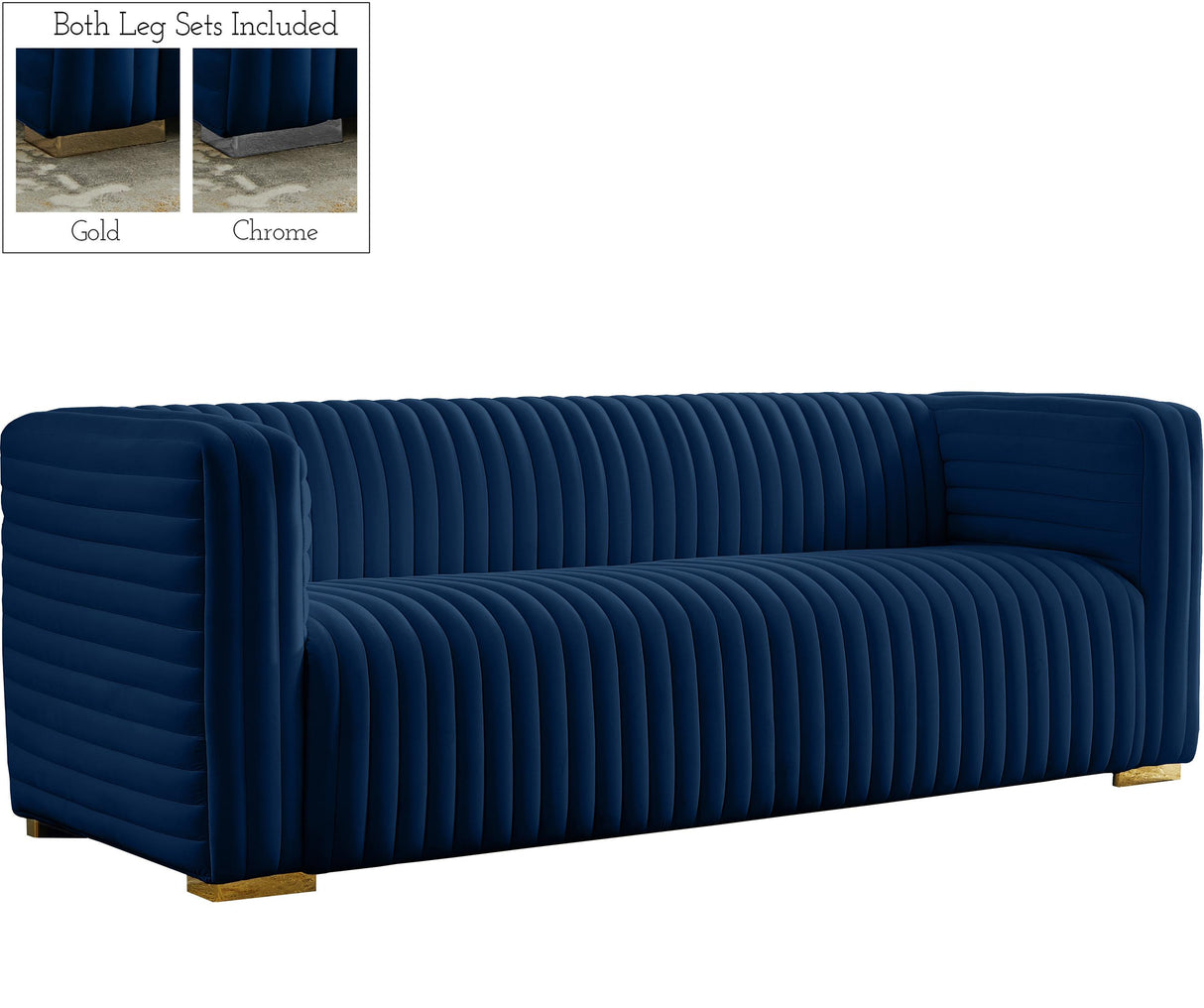 Ravish Navy Velvet Sofa - galleria furniture outlet