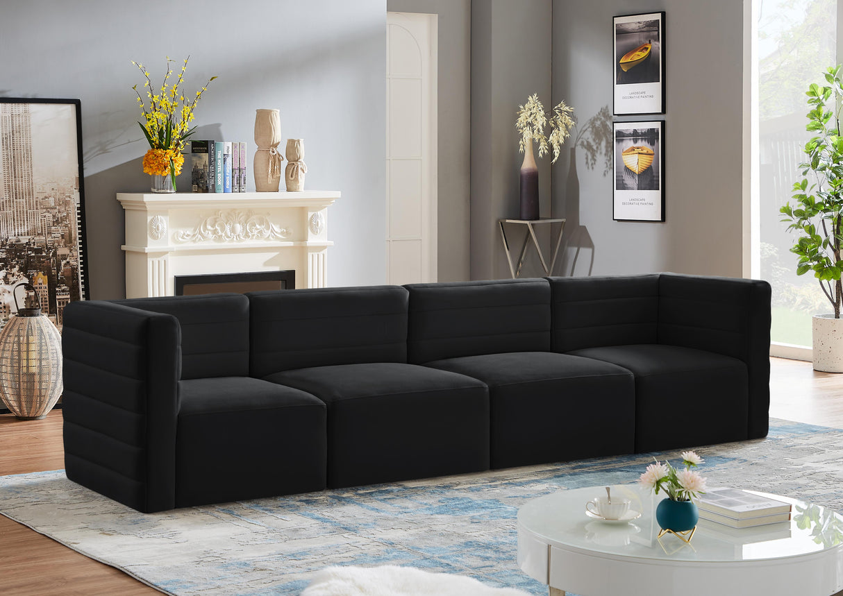 Quincy Black Velvet Modular Sofa - galleria furniture outlet