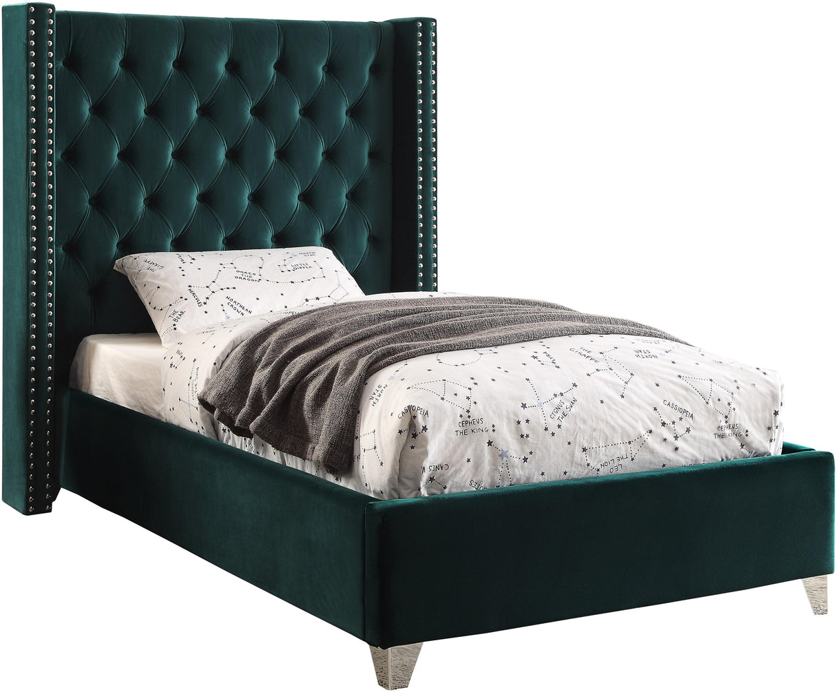 Aiden Green Velvet Twin Bed - galleria furniture outlet