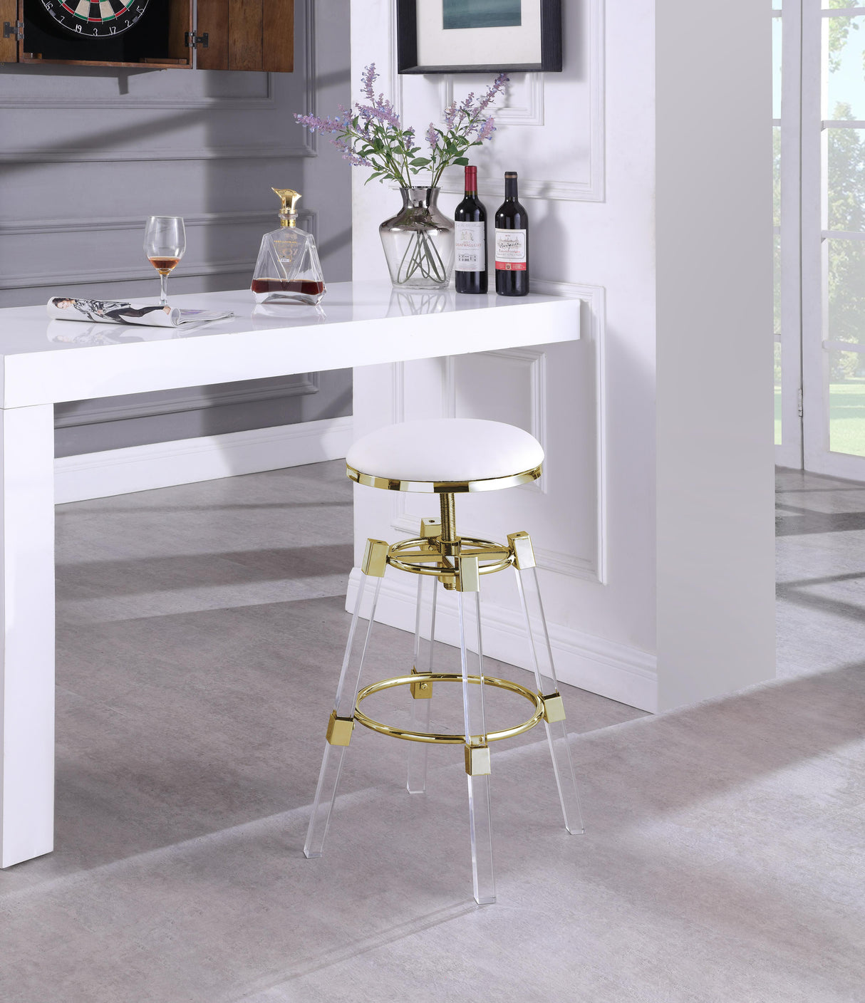 Venus White Faux Leather Adjustable Stool - galleria furniture outlet