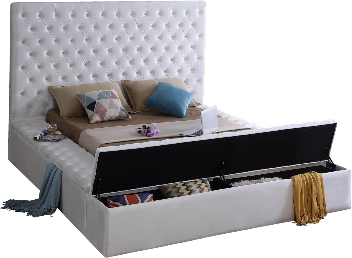 Bliss White Velvet King Bed (3 Boxes) - galleria furniture outlet