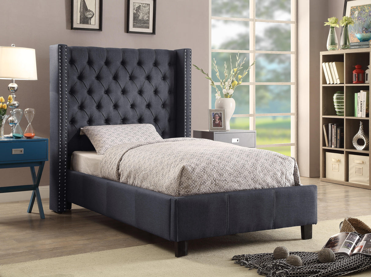 Ashton Grey Linen Twin Bed - galleria furniture outlet
