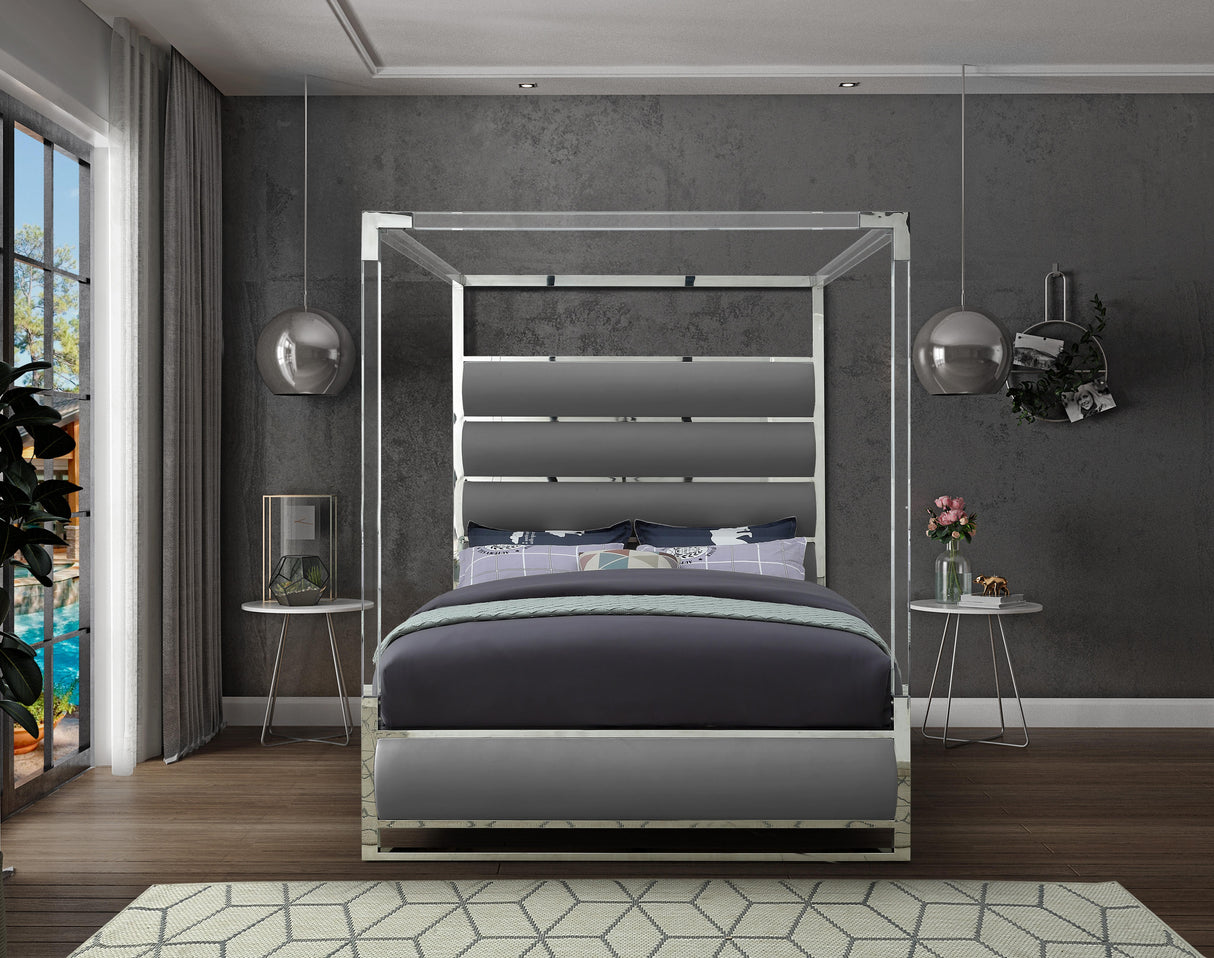Encore Grey Faux Leather Queen Bed (4 Boxes) - galleria furniture outlet