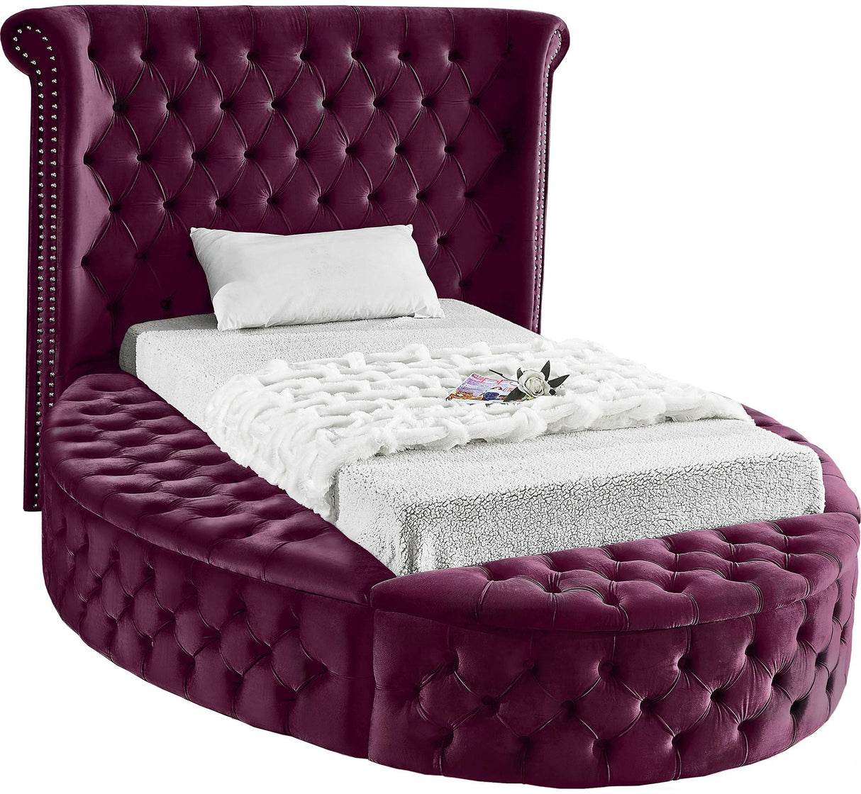 Luxus Purple Velvet Twin Bed - galleria furniture outlet