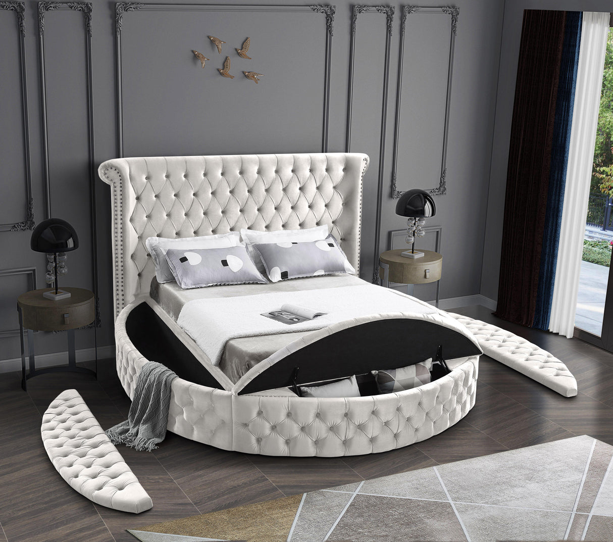 Luxus Cream Velvet King Bed (3 Boxes) - galleria furniture outlet