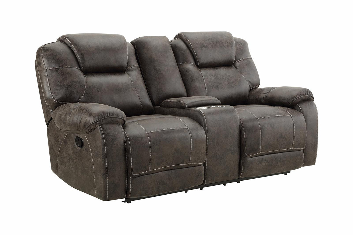 New Classic Furniture Anton Dual Recliner Console Loveseat with Power Footrest in Chocolate