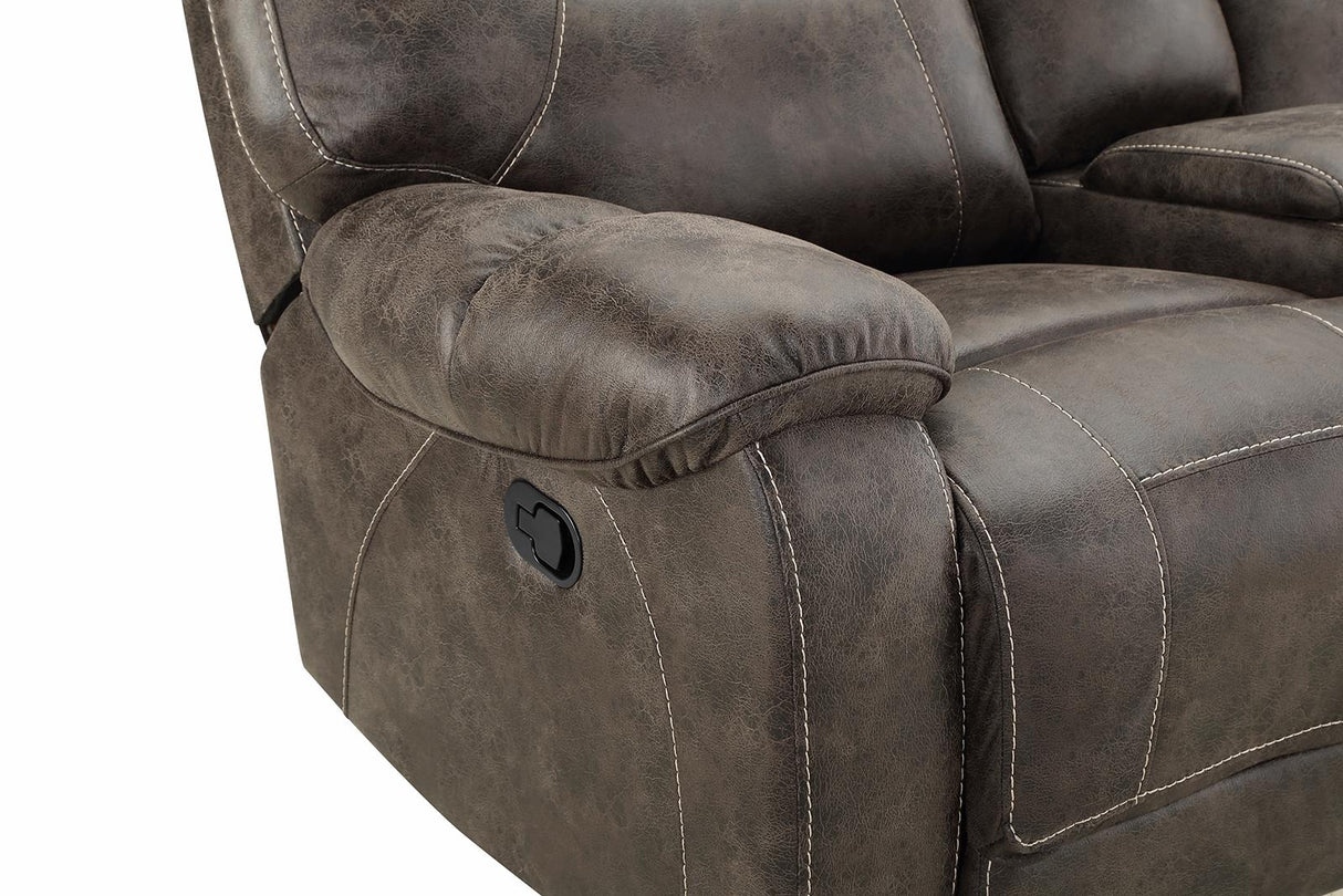 New Classic Furniture Anton Dual Recliner Console Loveseat in Chocolate - galleria furniture outlet
