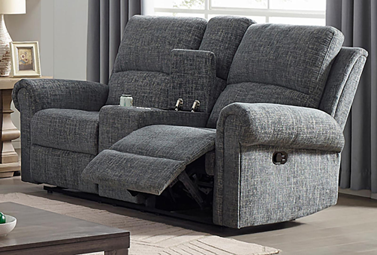 New Classic Furniture Connor Console Loveseat with Dual Recliners in Gray - galleria furniture outlet