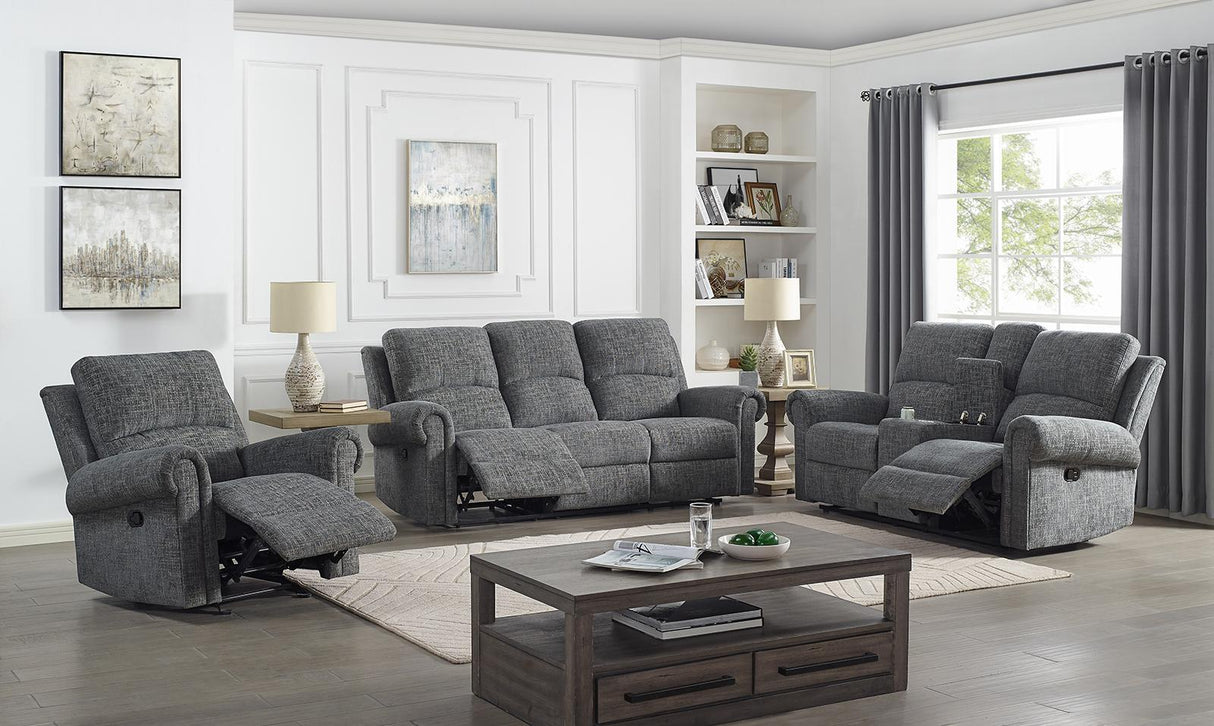 New Classic Furniture Connor Console Loveseat with Dual Recliners in Gray - galleria furniture outlet