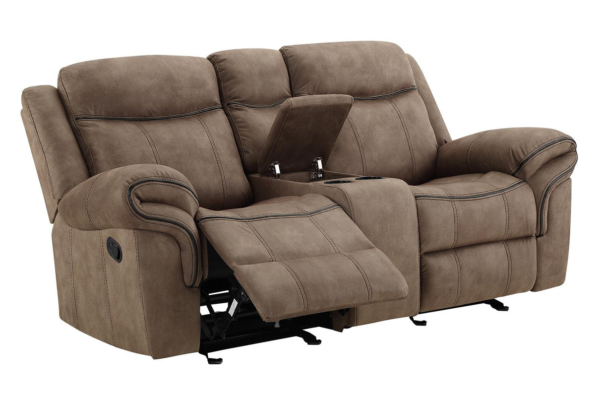 New Classic Furniture Harley Glider Console Loveseat with Power Footrest in Light Brown - galleria furniture outlet