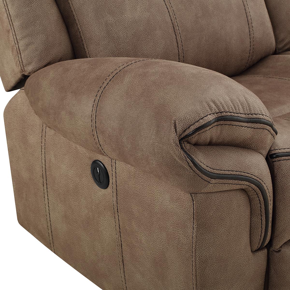 New Classic Furniture Harley Glider Console Loveseat with Power Footrest in Light Brown - galleria furniture outlet