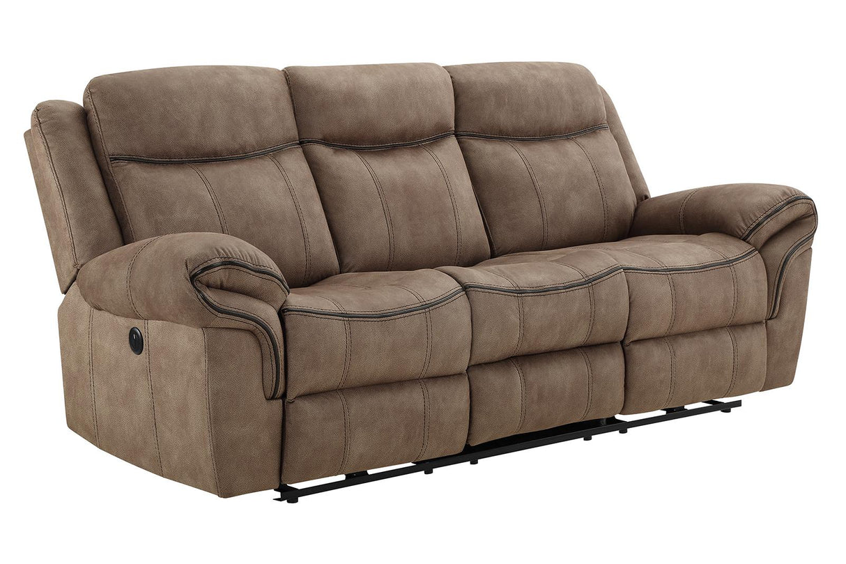 New Classic Furniture Harley Sofa with Dual Recliner in Light Brown - galleria furniture outlet