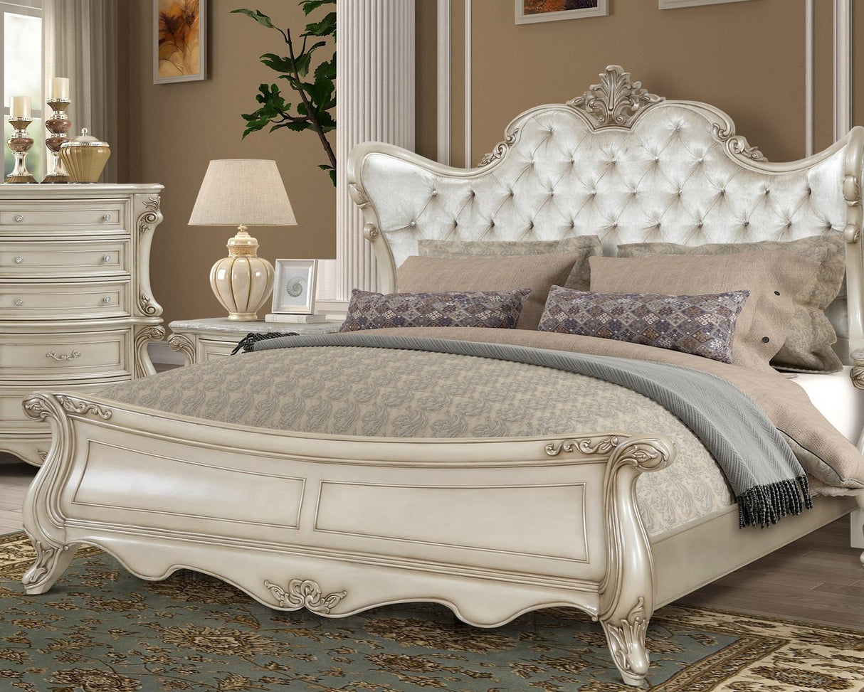 New Classic Furniture Monique Queen Panel Bed in Pearl - galleria furniture outlet