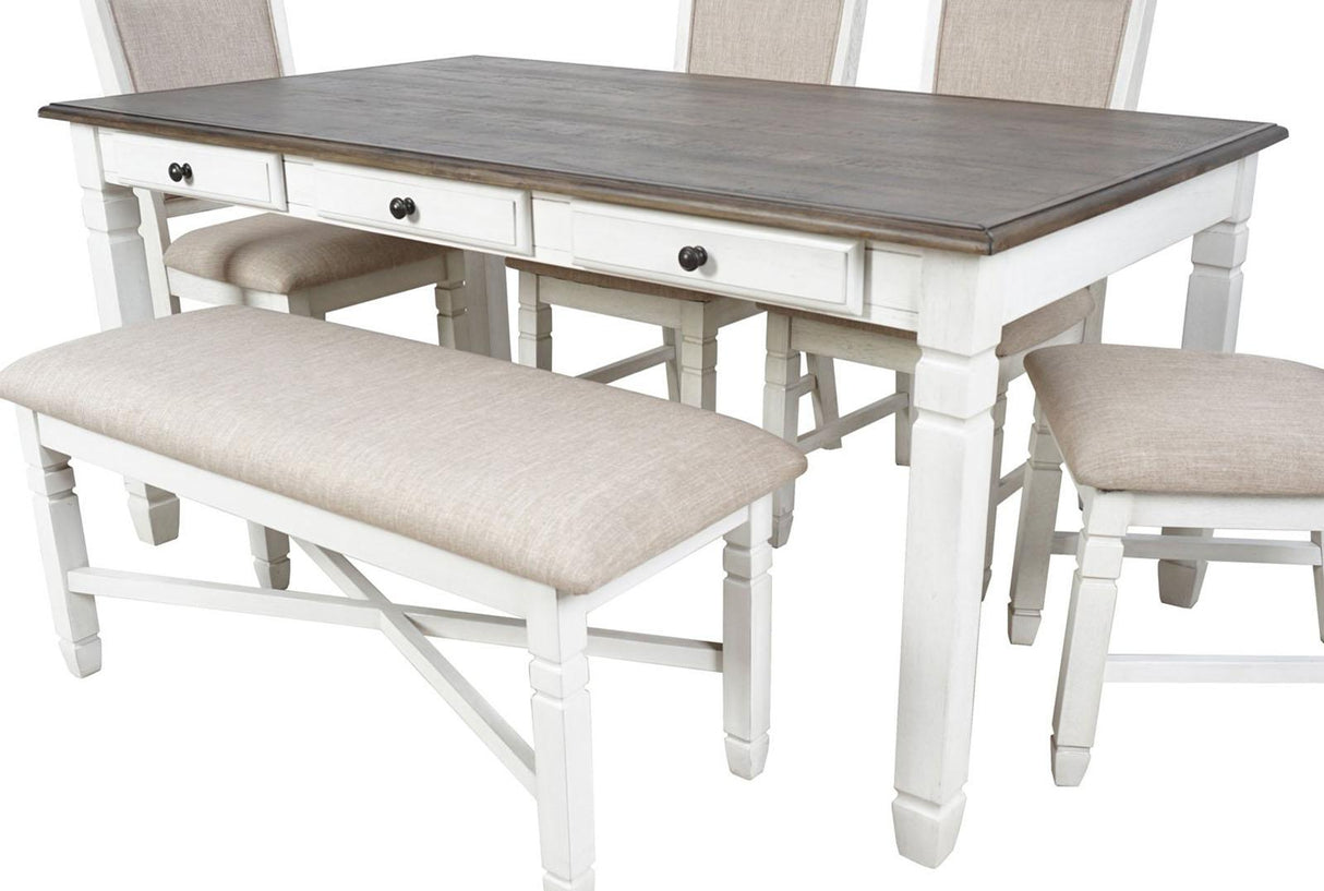 New Classic Furniture Prairie Point 6 Drawer Rectangular Dining Table in White - galleria furniture outlet
