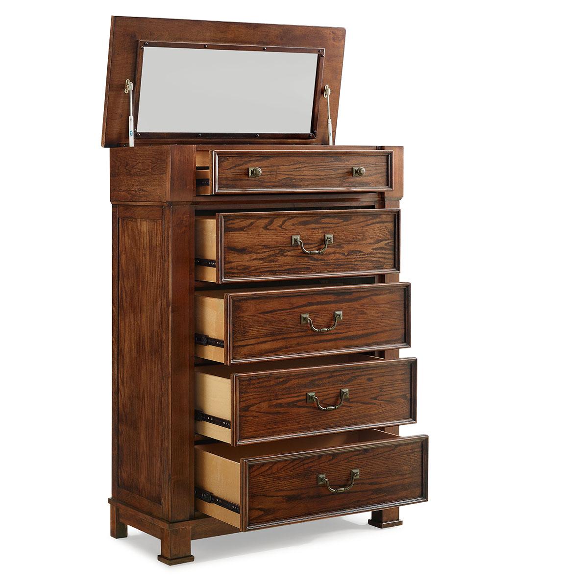 New Classic Furniture Providence 5 Drawer Lift Top Chest in Dark Oak - galleria furniture outlet
