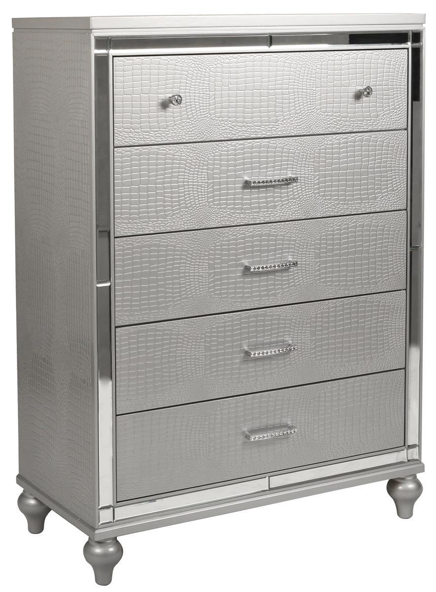 New Classic Furniture Valentino 5 Drawer Chest in Silver