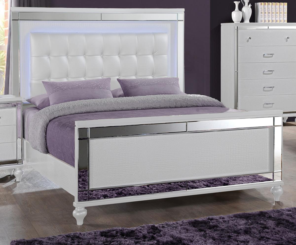 New Classic Furniture Valentino Twin Upholstered Lighted Bed in White