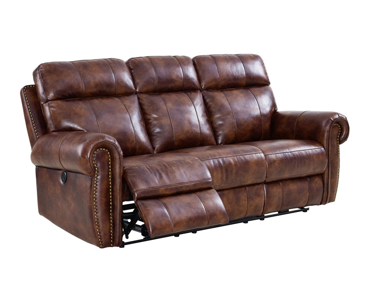 New Classic Roycroft Dual Recliner Sofa in Pecan - galleria furniture outlet