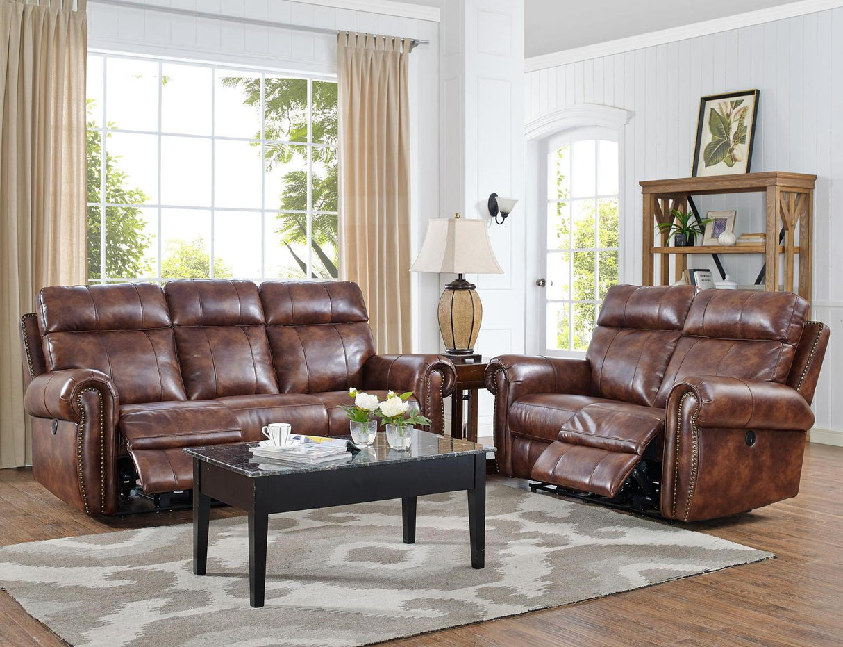 New Classic Roycroft Dual Recliner Sofa in Pecan - galleria furniture outlet