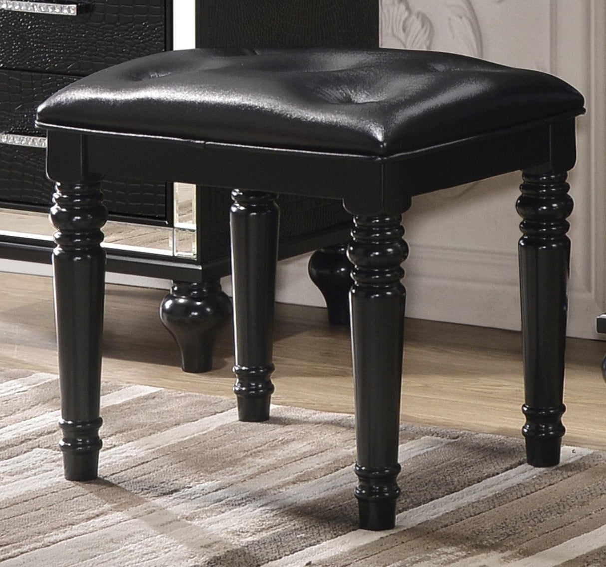 New Classic Valentino Vanity Table Stool in Black