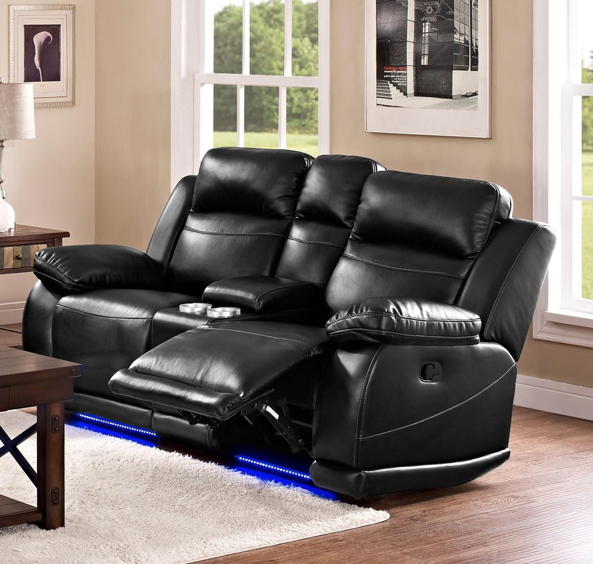 New Classic Vega Dual Recliner Console Loveseat in Premiere Black - galleria furniture outlet