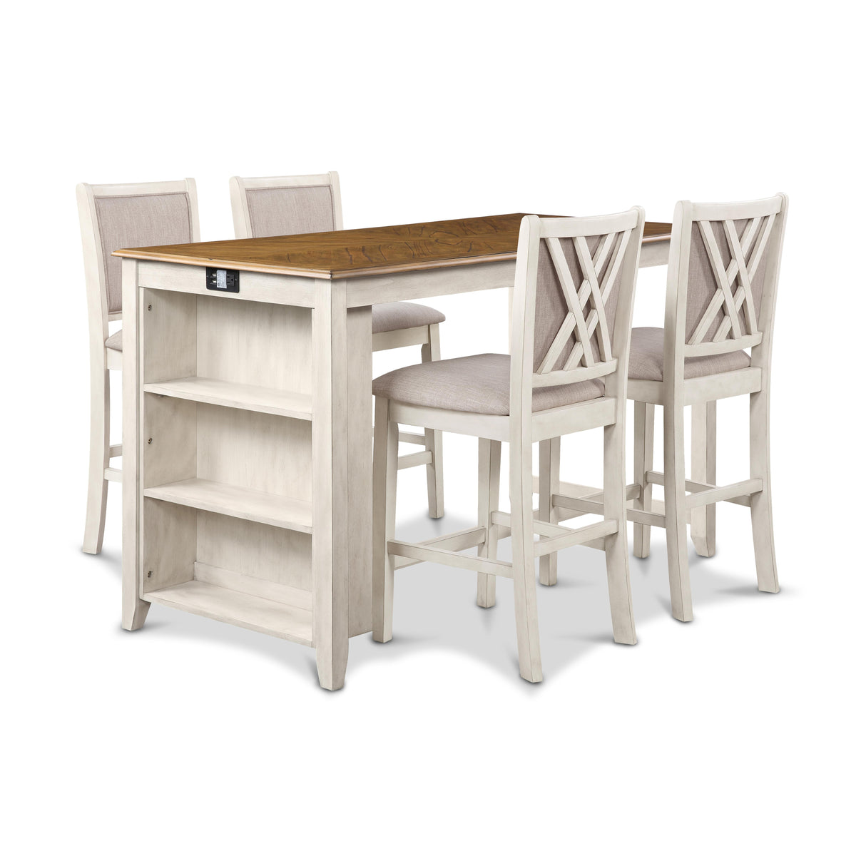AMY 60" COUNTER TABLE+CHAIRS W/STG (5 PC) -2 TONE BISQUE