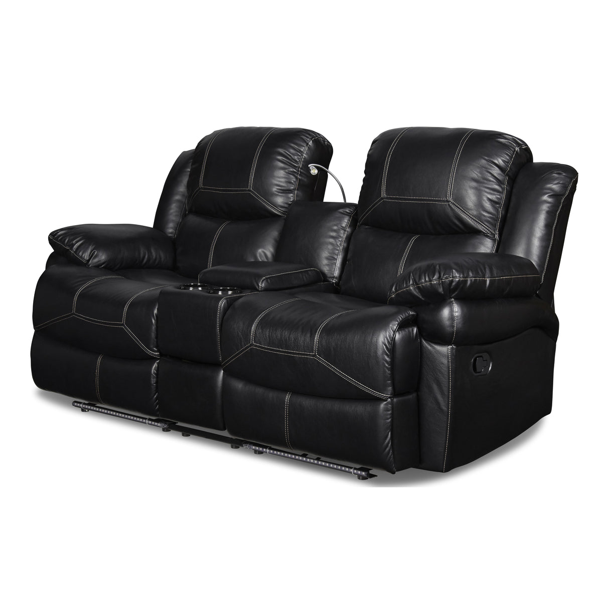 FLYNN CONSOLE LOVESEAT W/ READING LIGHT- BLACK - galleria furniture outlet