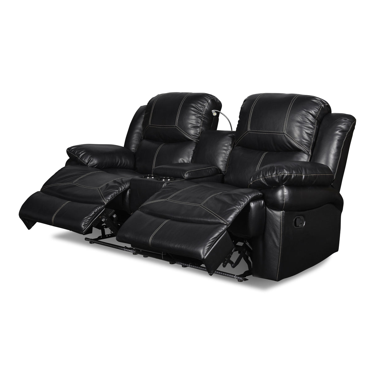 FLYNN CONSOLE LOVESEAT W/ READING LIGHT- BLACK - galleria furniture outlet