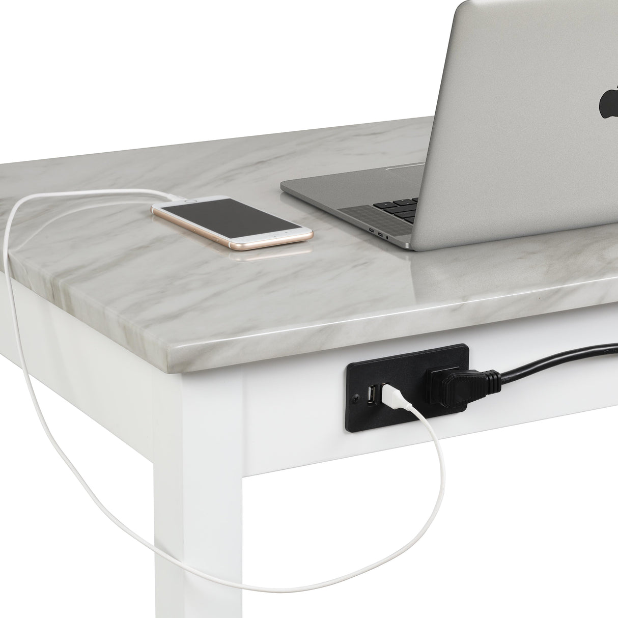 CELESTE DESK W/WHITE/GRAY FAUX MARBLE TOP-WHITE BASE