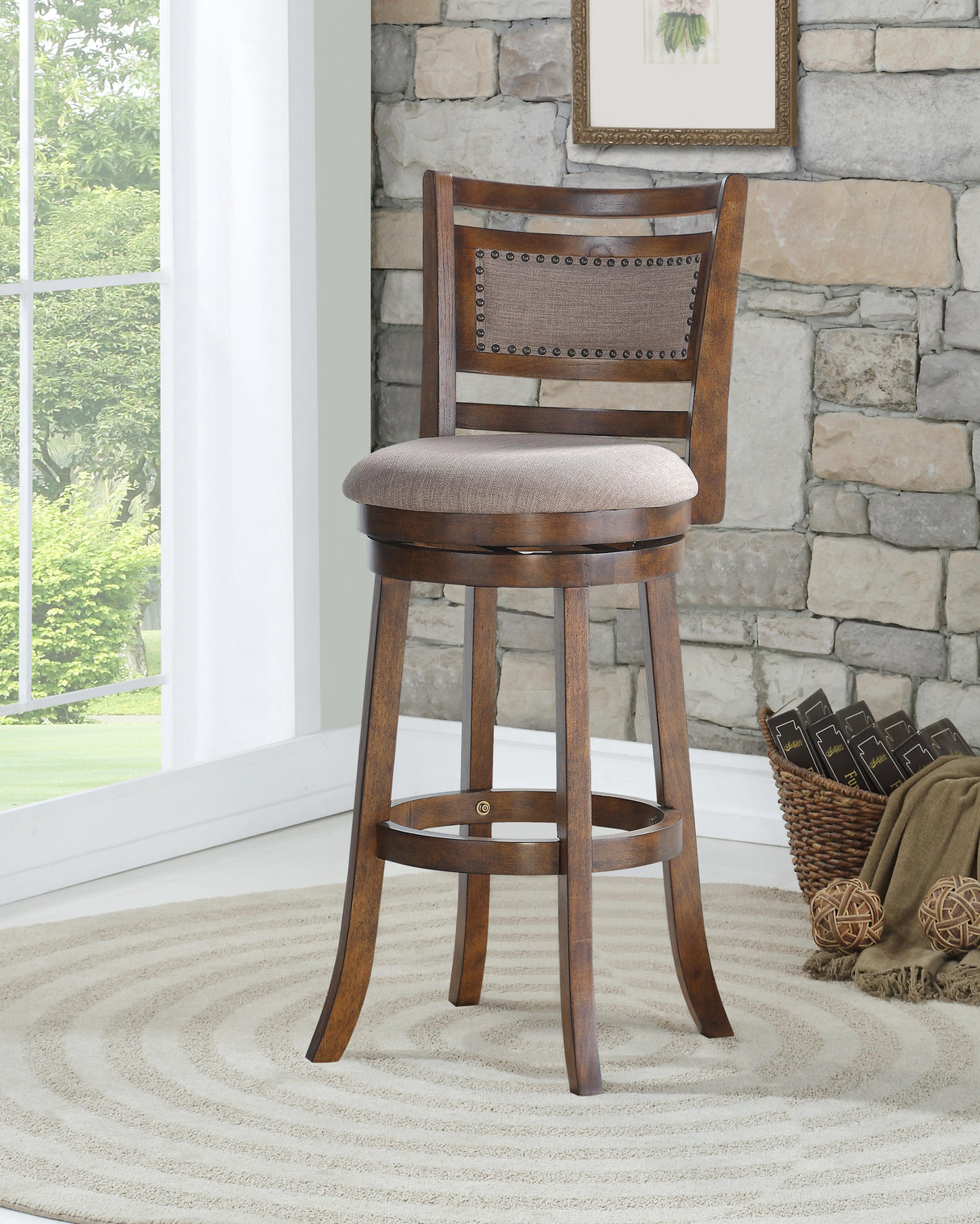 ABERDEEN 29" BAR STOOL-DK BROWN W/FABRIC SEAT - galleria furniture outlet
