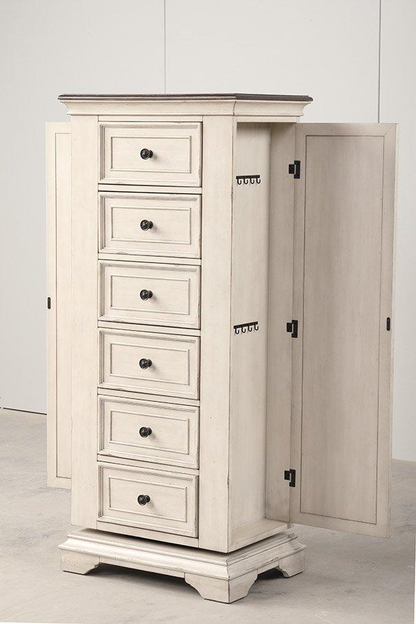 ANASTASIA LINGERIE SWIVEL CHEST W/MIRROR-ANT. WHITE - galleria furniture outlet