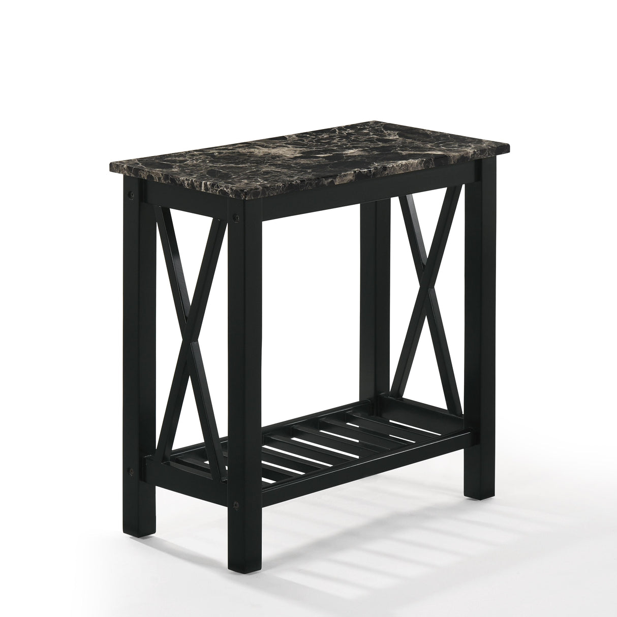 EDEN CHAIRSIDE TABLE-BLACK W/FAUX MARBLE TOP - galleria furniture outlet