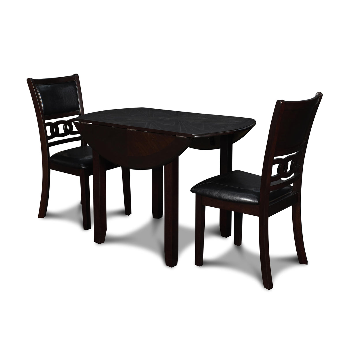 GIA 42" DINING DROP LEAF TABLE W/2 CHAIRS-EBONY - galleria furniture outlet