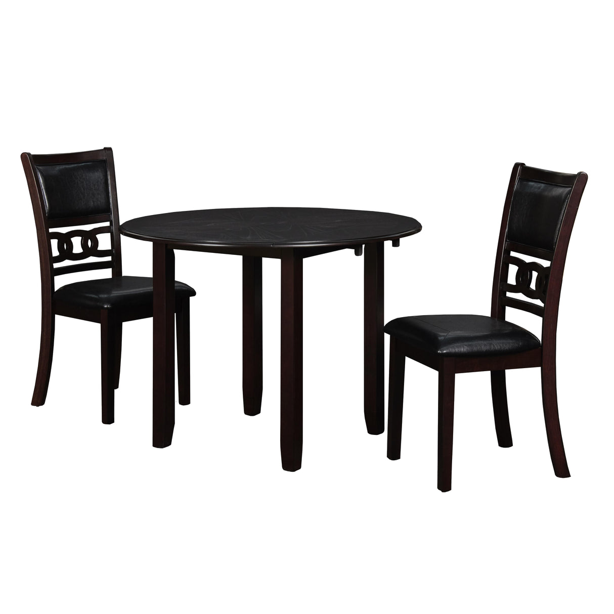 GIA 42" DINING DROP LEAF TABLE W/2 CHAIRS-EBONY - galleria furniture outlet
