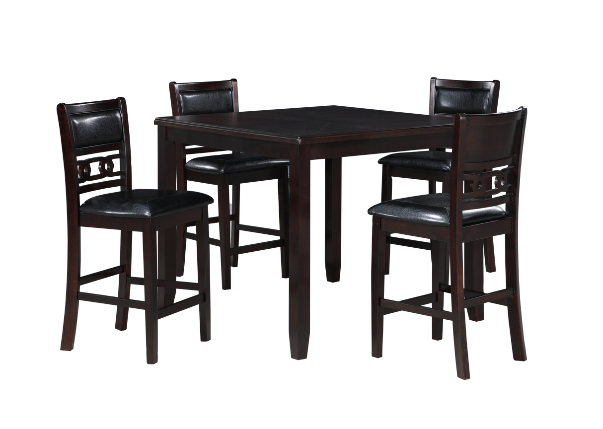 GIA 5PC 42" SQUARE COUNTER TABLE & 4 CHAIRS-EBONY