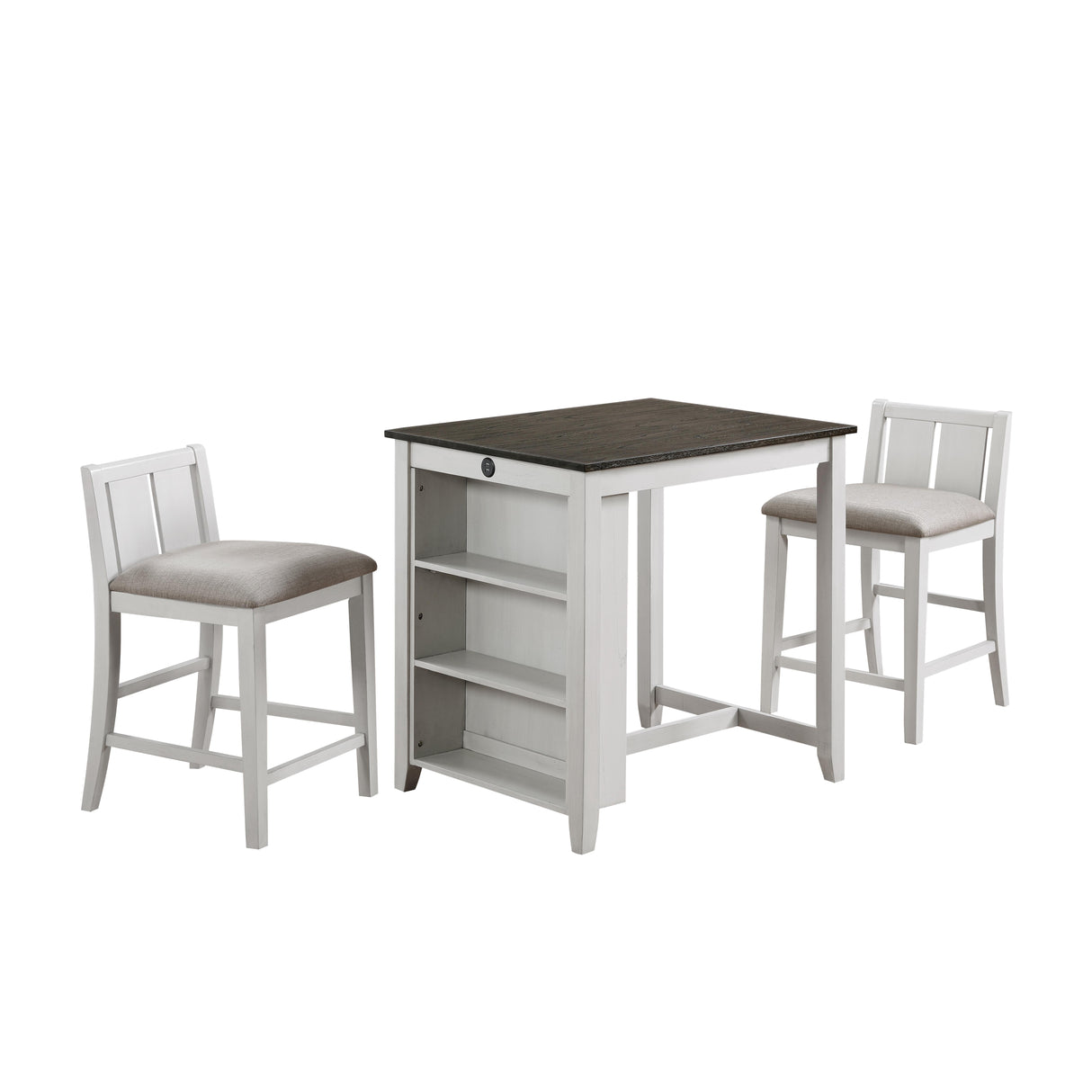 HESTON 36" STORAGE COUNTER TABLE SET W/2 CHAIRS-WHITE/GRAY