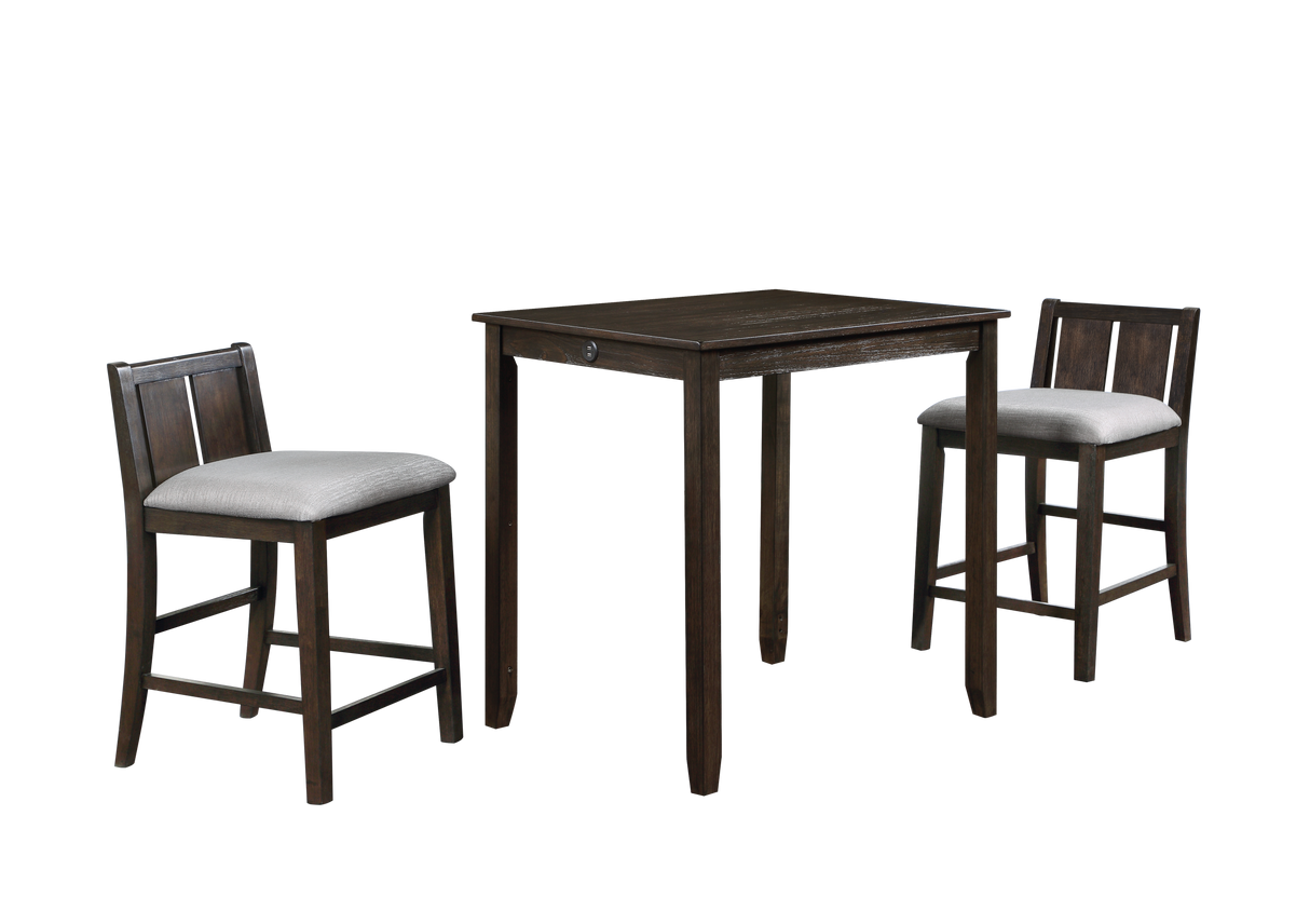 HESTON 36" STORAGE COUNTER TABLE SET W/2 CHAIRS-CHERRY