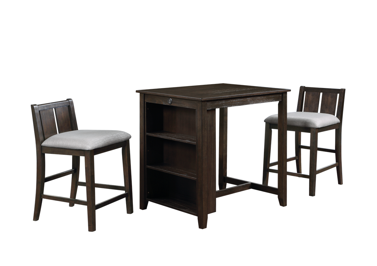 HESTON 36" STORAGE COUNTER TABLE SET W/2 CHAIRS-CHERRY