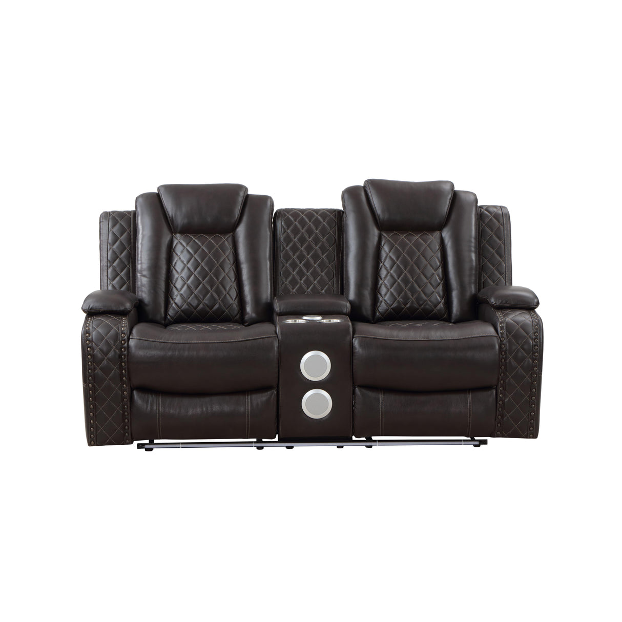 JOSHUA LEATHER CONSOLE LOVESEAT W/ PWR FR & HR-DK BROWN - galleria furniture outlet
