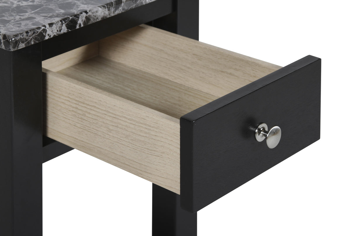 NOAH END TABLE WITH DRAWER-BLACK W/ FAUX MARBLE TOP - galleria furniture outlet