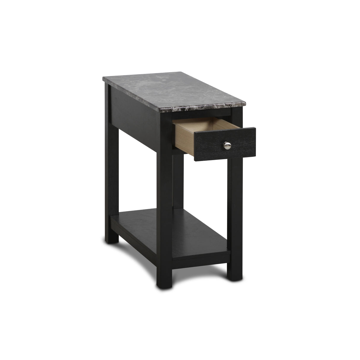 NOAH END TABLE WITH DRAWER-BLACK W/ FAUX MARBLE TOP - galleria furniture outlet