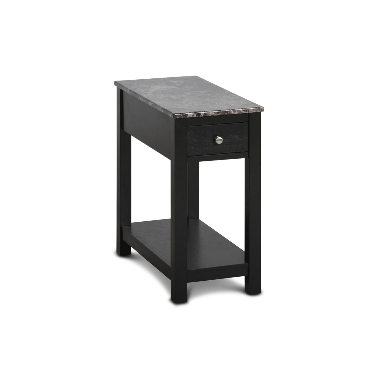 NOAH END TABLE WITH DRAWER-BLACK W/ FAUX MARBLE TOP - galleria furniture outlet