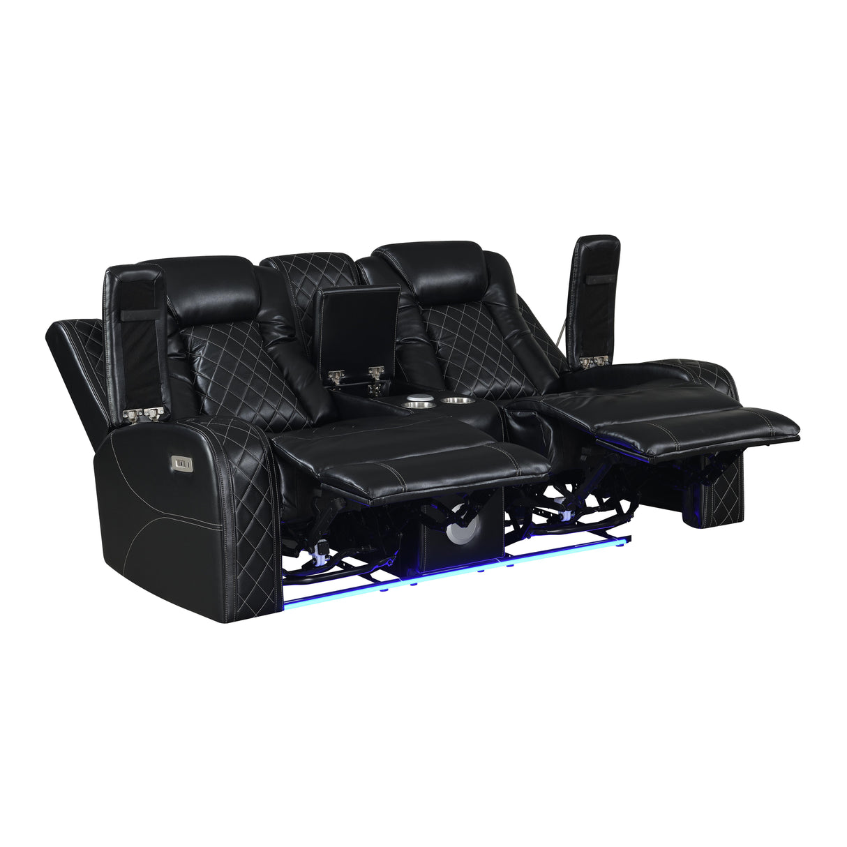 ORION CONSOLE LOVESEAT W/ DUAL RECLINERS-BLACK - galleria furniture outlet