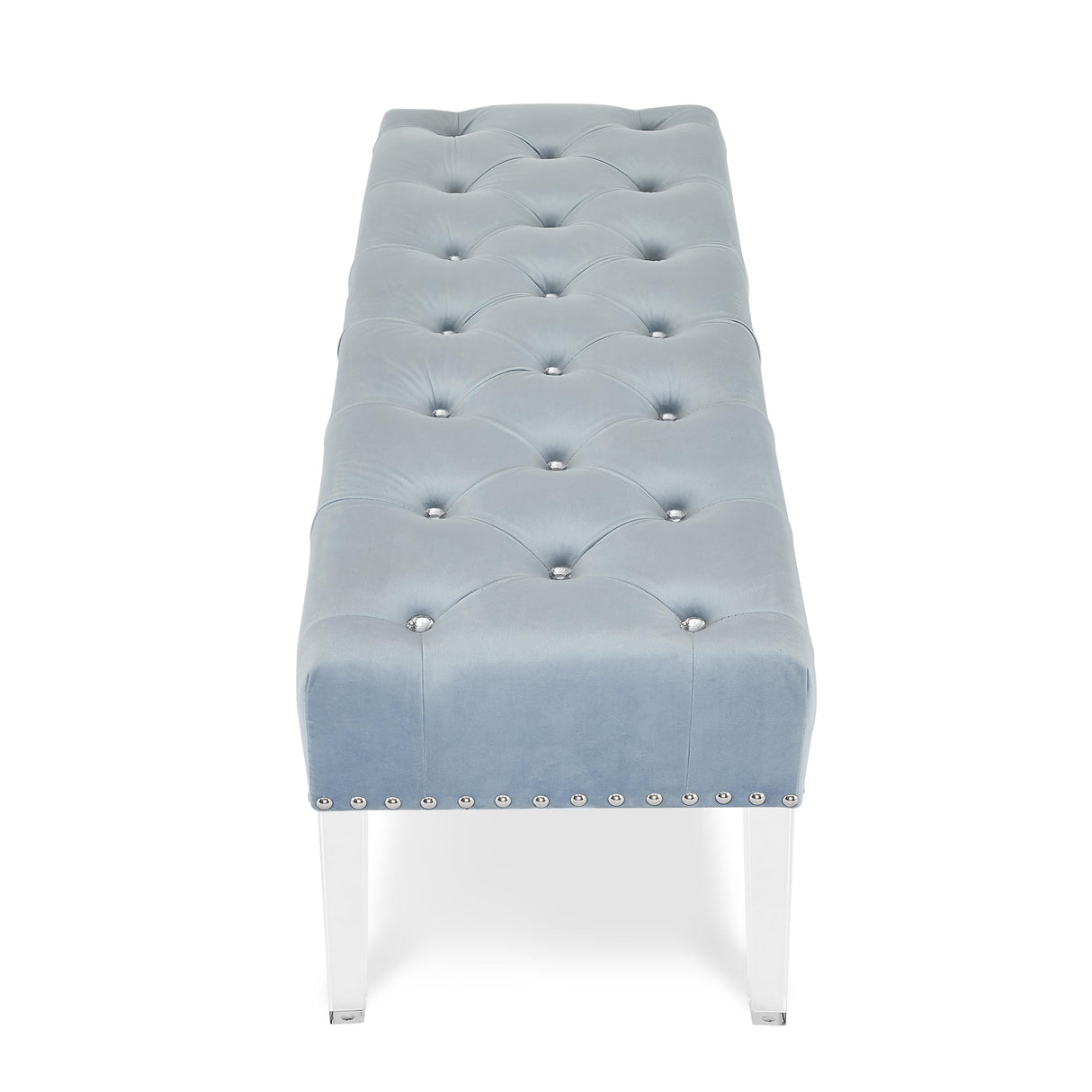 VIVIAN LIGHT BLUE VELVET BENCH WITH CRYSTAL BUTTONS